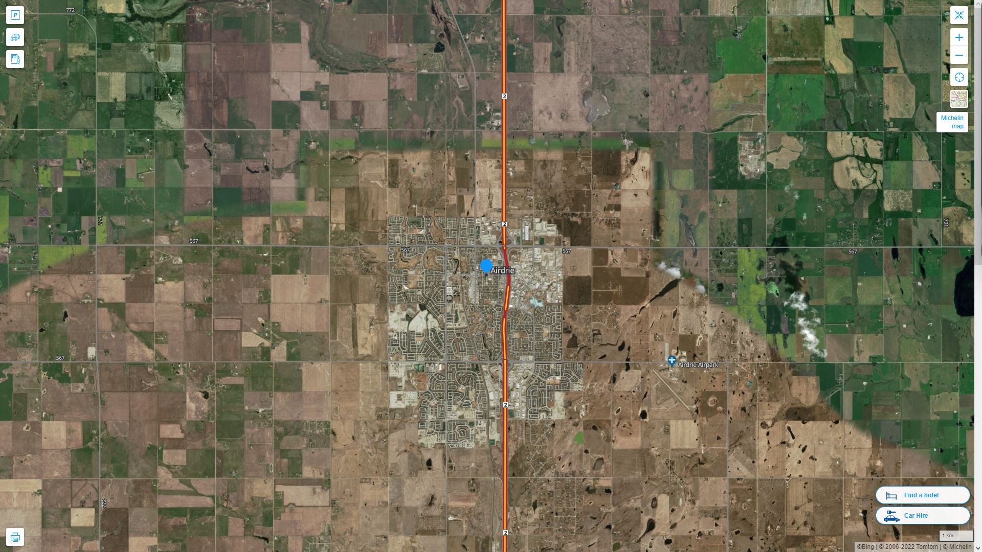 Airdrie Canada Autoroute et carte routiere avec vue satellite